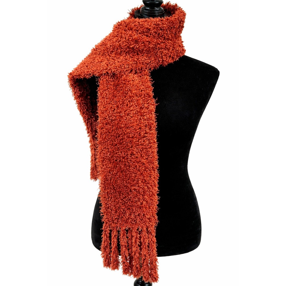 Pleasant Pheasant Women's Rectangular Fuzzy Scarf One Size Rust Fringe Trim